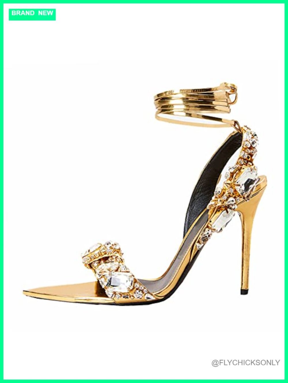 Rhinestone Faux Leather Stiletto Heeled Sandals Open Toe Strappy Party Formal